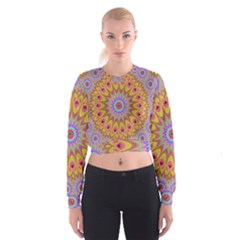 Geometric Flower Oriental Ornament Cropped Sweatshirt by Celenk