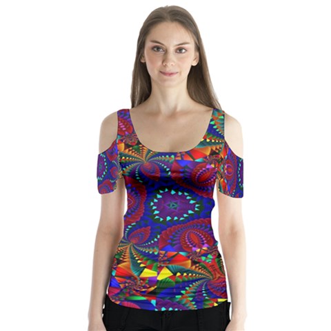 Kaleidoscope Pattern Ornament Butterfly Sleeve Cutout Tee  by Celenk