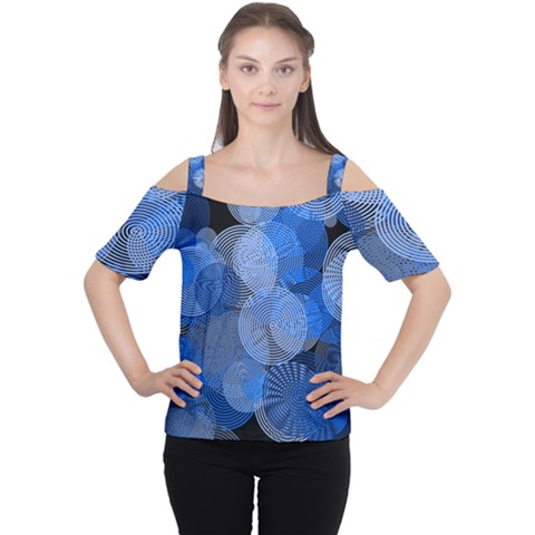 Circle Rings Abstract Optics Cutout Shoulder Tee by Celenk