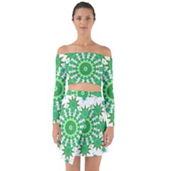 Mandala Geometric Pattern Shapes Off Shoulder Top With Skirt Set