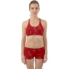 Red Background Paper Plants Back Web Sports Bra Set