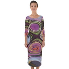 Retro Background Colorful Hippie Quarter Sleeve Midi Bodycon Dress