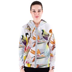 Exotic Birds Of Paradise And Flowers Watercolor Women s Zipper Hoodie by TKKdesignsCo