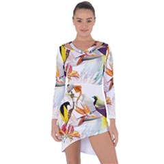 Exotic Birds Of Paradise And Flowers Watercolor Asymmetric Cut-out Shift Dress by TKKdesignsCo