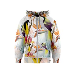 Exotic Birds Of Paradise And Flowers Watercolor Kids  Zipper Hoodie by TKKdesignsCo