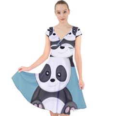 Cute Panda Cap Sleeve Front Wrap Midi Dress by Valentinaart