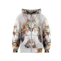 Cat Animal Art Abstract Watercolor Kids  Zipper Hoodie by Celenk