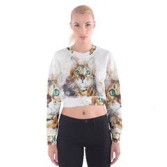 Cat Animal Art Abstract Watercolor Cropped Sweatshirt by Celenk