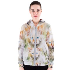 Cat Animal Art Abstract Watercolor Women s Zipper Hoodie by Celenk