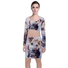 Dog Animal Pet Art Abstract Long Sleeve Crop Top & Bodycon Skirt Set