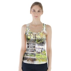 River Bridge Art Abstract Nature Racer Back Sports Top by Celenk