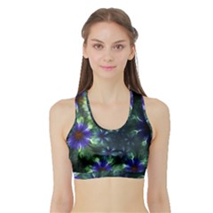 Fractal Painting Blue Floral Sports Bra With Border by Celenk