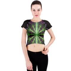 Fractal Purple Lime Pattern Crew Neck Crop Top