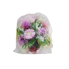 Flowers Roses Bouquet Art Nature Drawstring Pouches (large)  by Celenk