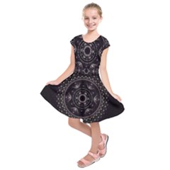 Fractal Mandala Circles Purple Kids  Short Sleeve Dress by Celenk