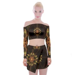 Fractal Floral Mandala Abstract Off Shoulder Top With Mini Skirt Set by Celenk