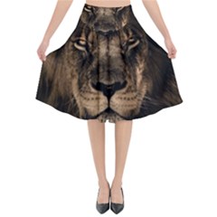 African Lion Mane Close Eyes Flared Midi Skirt by Celenk