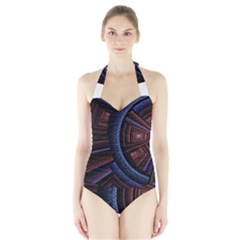 Fractal Circle Pattern Curve Halter Swimsuit by Celenk