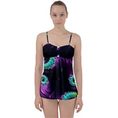 Fractals Spirals Black Colorful Babydoll Tankini Set