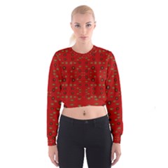 Brown Circle Pattern On Red Cropped Sweatshirt by BrightVibesDesign