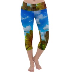 Sunflower Summer Sunny Nature Capri Yoga Leggings by Celenk