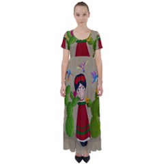 Frida Kahlo Doll High Waist Short Sleeve Maxi Dress by Valentinaart