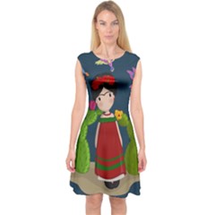 Frida Kahlo Doll Capsleeve Midi Dress by Valentinaart