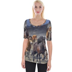 Horses Stampede Nature Running Wide Neckline Tee