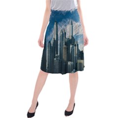 Skyscraper Cityline Urban Skyline Midi Beach Skirt by Celenk