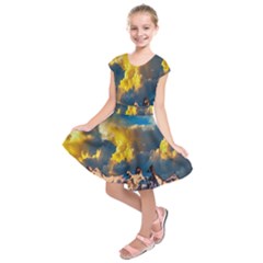 Mountains Clouds Landscape Scenic Kids  Short Sleeve Dress