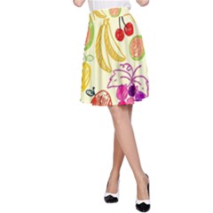 Cute Fruits Pattern A-line Skirt by paulaoliveiradesign