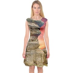 Rocks Landscape Sky Sunset Nature Capsleeve Midi Dress by Celenk