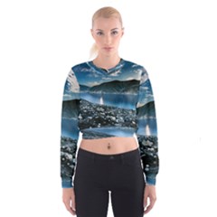 Shore Mountain Water Landscape Cropped Sweatshirt by Celenk