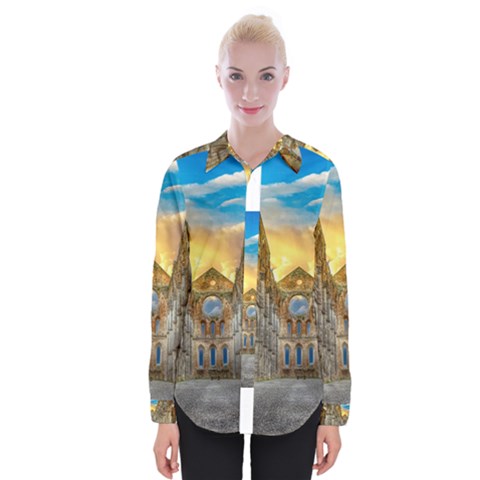 Abbey Ruin Architecture Medieval Womens Long Sleeve Shirt by Celenk