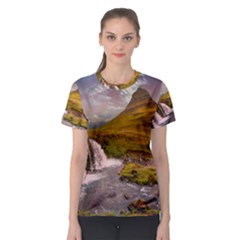 Nature Mountains Cliff Waterfall Women s Sport Mesh Tee