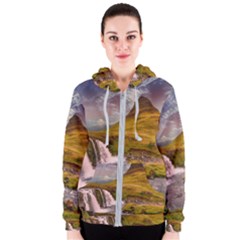 Nature Mountains Cliff Waterfall Women s Zipper Hoodie by Celenk