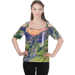 Waterfall Landscape Nature Scenic Cutout Shoulder Tee