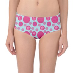 Blue Retro Dots Mid-waist Bikini Bottoms by snowwhitegirl