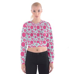 Blue Retro Dots Cropped Sweatshirt by snowwhitegirl