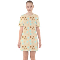 Beige Dress Sixties Short Sleeve Mini Dress by snowwhitegirl