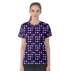 Peach Purple Eggs On Navy Blue Women s Cotton Tee