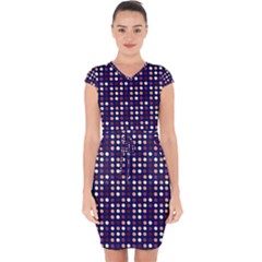 Peach Purple Eggs On Navy Blue Capsleeve Drawstring Dress 