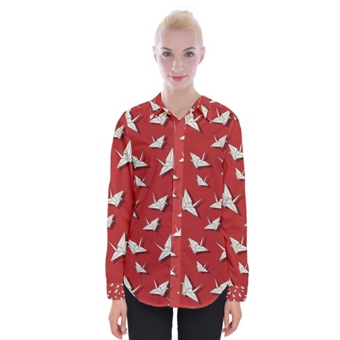 Paper Cranes Pattern Womens Long Sleeve Shirt by Valentinaart