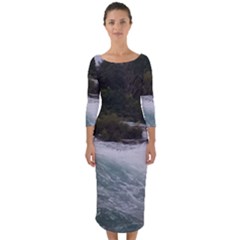 Sightseeing At Niagara Falls Quarter Sleeve Midi Bodycon Dress