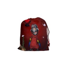 Funny, Cute Parrot With Butterflies Drawstring Pouches (small) 