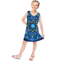 Mandala Blue Abstract Circle Kids  Tunic Dress by Nexatart