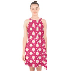 Daisy Dots Light Red Halter Collar Waist Tie Chiffon Dress by snowwhitegirl