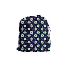 Daisy Dots Navy Blue Drawstring Pouches (medium)  by snowwhitegirl