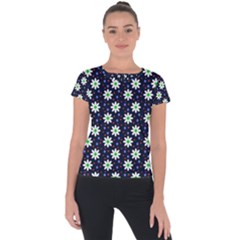 Daisy Dots Navy Blue Short Sleeve Sports Top  by snowwhitegirl