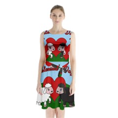 Valentines Day - Sheep  Sleeveless Waist Tie Chiffon Dress by Valentinaart